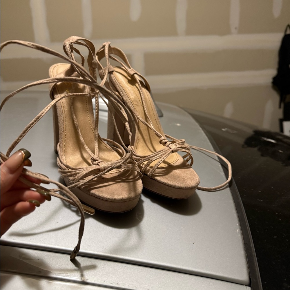 Nude strappy heels